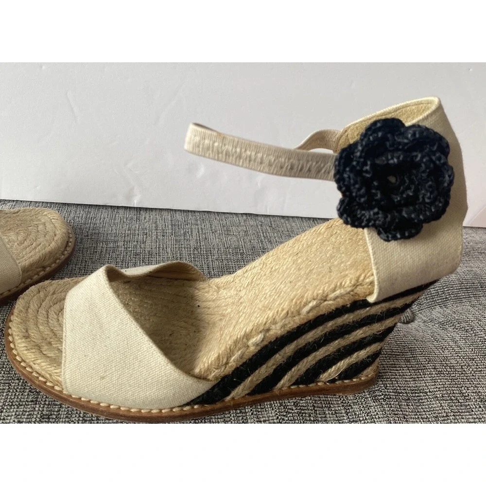 Vintage Kate Spade Ankle Wrap Espedrille Granada Wedges Size 6 Black Canvas